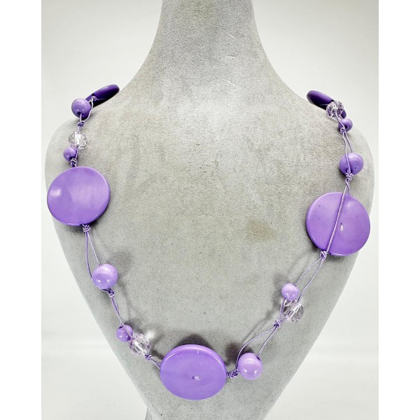 Mor Yuvarlak Taşlı Kolye